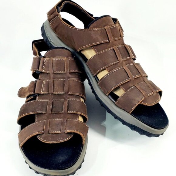 DREW Other - Drew Mason Men's 13W Brown Leather Fisherman Hook & Loop Straps Sandals